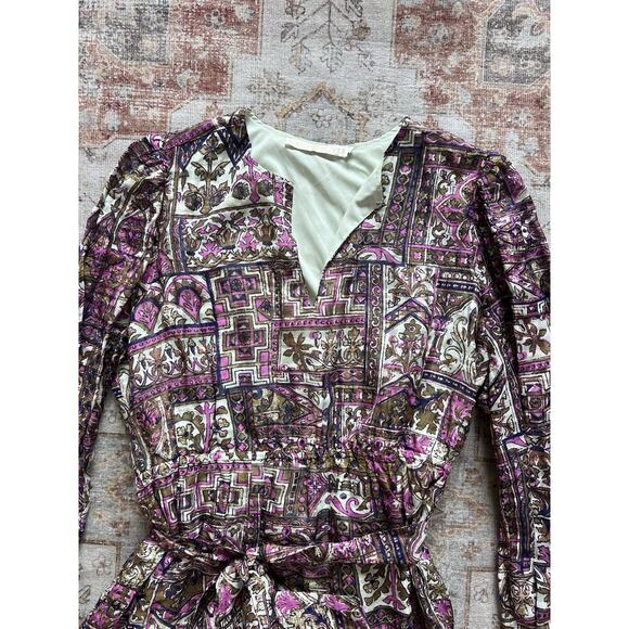 Marie Oliver Preston Mini Dress In Emerald Tile Long Sleeve Waist Belt Size XL - Picture 3 of 9